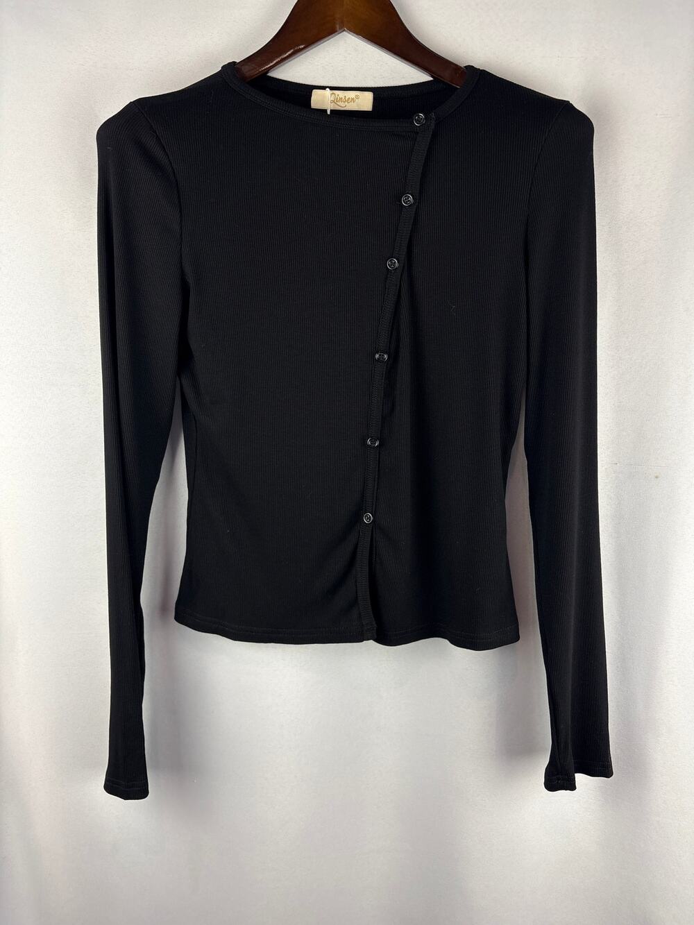 Women’s Qinsen XL Black Ribbed Long Sleeve Shirt